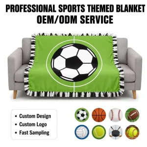 Custom Sublimation Soccer Tie Knot Throw No Sew Fleece Soccer Blanket with OEM ODM