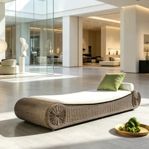 Custom Sun Lounger Aluminum Hand Woven Rattan with Cushion for Hotel Resort Patio Hospitality Grade