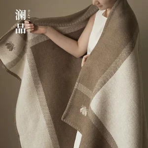 Custom Super Sofa Textured Throw Cover Blankets Soft Bed End Light Luxury 100%Wool Throw Blanket
