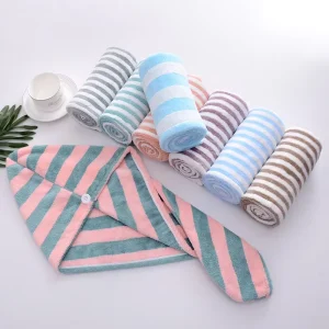 Custom Super Soft Jacquard Microfiber Dry Hair Cap Quick Dry Water Absorbent Turban Thickened Stripes Adults Coral Towel