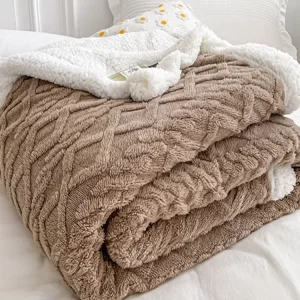 Custom Super Soft Thick Warm Throw Bed Sofa Blanket Double for Winter Flannel Sherpa Fleece Mink Blankets