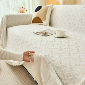 Custom Tag Soft Solid Stretch Sofa Cover Waffle Knit Throw Blanket For Sofa Couch Bedroom