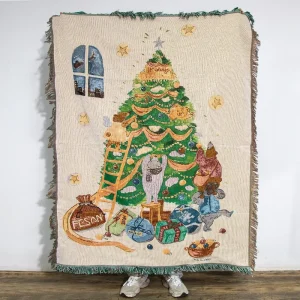 Custom Tapestry Jacquard Woven Blanket Throw With Tassels