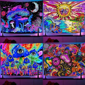 Custom Tapestry Mushroom Psychedelic Glow in the Dark Tapestry