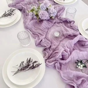 Custom Thanksgiving Table Runner White Burgundy Ivory Purple Gauze Boho Wedding Party Cheese Cloth Table Runner