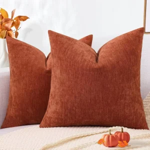 Custom Throw Pillow Cover 20 Inch Chenille Solid Dyed Rust Pillow Covers Cushion Covers Decorative Home With Zipper