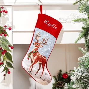 Custom Traditional Nutcracker Design Needlepoint Christmas Stocking with Personalized Name for Holiday Fireplace Decoration