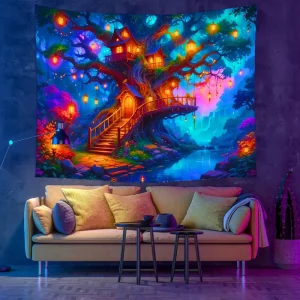Custom Trippy Designs UV Black Light Neon Tapestry Poster for Party