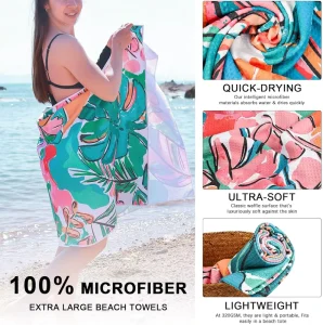 Custom Tropical Eco Friendly Microfiber Beach Towel Quick Dry Sand Free Lightweight for Beach Pool Travel