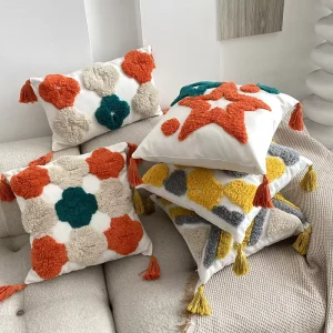 Custom Tufted Embroidered Pillow Cover Polyester Cotton Home Decor Cushion Cover Living Room Sofa Throw Pillowcase