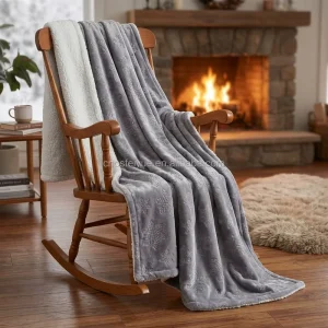 Custom Twin Size Polyester Raschel Flannel Blanket Solid Color with Striped Pattern Comfortable Cozy Lace for Winter Season
