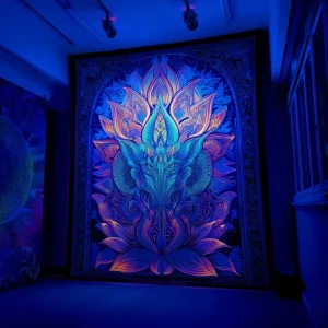 Custom UV Wall Tapestry Custom Pattern Blacklight Printed Wall Decor for Trendy Living Rooms Support Rings