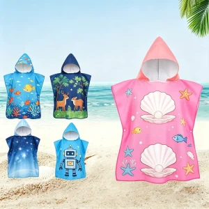 Custom Ultra Soft Quick dry Animal Print Kids Hooded Beach Towels Beach Surf Swim Hot Spring Coat Children Bathrobe
