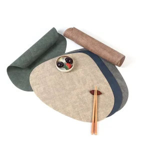 Custom Unique Teardrop Irregular Desk Pad Oil Resistant PU Leather Reversible Place Mat for Hotel