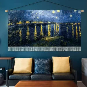 Custom Van Gogh Starry Night Tapestry Wall Hanging Large Polyester Fabric Art Decor for Living Room Bedroom