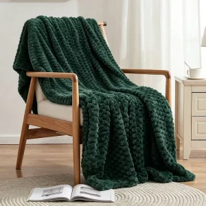 Custom Waffle Flannel Throw Blanket Soft Warm High Quality 3D Waffle Pineapple Grid Embossed Flannel Fleece Cozy