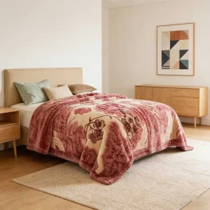 Custom Warp Knitting 100% Polyester 1 Ply Double Layer Korean Style Raschel Blanket with Pillow Set
