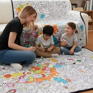 Custom Washable Eco Friendly Reusable DIY Kids Coloring Soft Flannel Throw Blanket Repeated Painting With Markers Children Gift