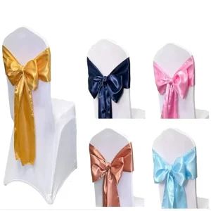 Custom Wedding Decoration Satin Chair Sash Bow Tie for Wedding Party Events Banquet Dining Room Chair Cover Decoration