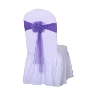 Custom Welcome Fancy Wedding Chair Covers Sashes Tulle Fabric 3d Flower Chair Sashes for Wedding