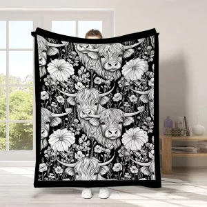 Custom Western Animals Cow Pattern DIY Coloring Blanket for Kids Washable Reusable Fleece Flannel Throw Craft Gift for Girl Boy