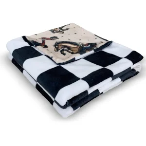 Custom Western Cowboy Double Sided Flannel Blanket Black White Checkered Reversible Throw Blanket for Home Sofa