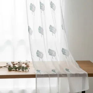 Custom White Modern Embroidered Lace Curtains Fabrics Voile Embroidery China Factory for the Living Room