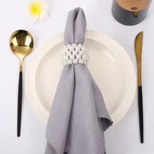 Custom White Pearl Napkin Rings for Weddings Table Decorations and Napkin Holders