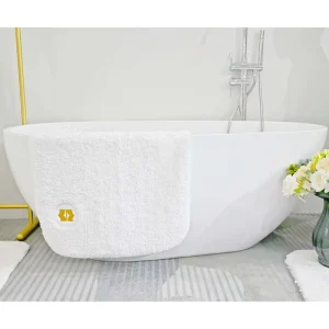 Custom White Solid Color 100% Cotton Eco-Friendly Absorbent Hotel Long Pile Plush Bath Rug Non-Slip Floor Mat for Bathroom