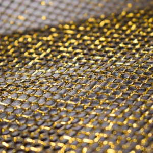 Custom Width Gold Knitted Net Fabric 100% Polyester Breathable for Holiday Christmas Decoration Dress Bag Gift