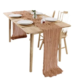 Custom Woven 100% Polyester Nordic Style Cheese Cloth Table Runners White Burgundy Ivory Purple Red Christmas
