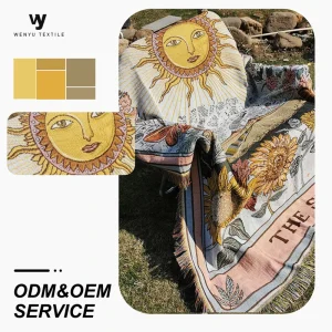 Custom Woven Camping Blanket American Blending Blankets Jacquard Tapestry Woven Sofa Cover Couch Boho Blankets Throw