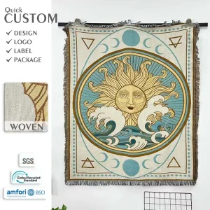 Custom Woven Cartoon Tapestry Blanket for Home Decor Travel Camping Portable Throw with Four Seasons Use Customizable Sizes