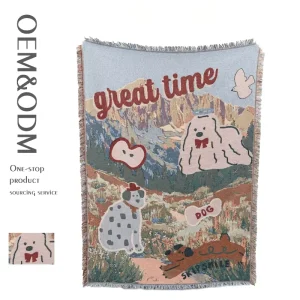 Custom Woven Chenille Decorative Tapestry Cartoon Pattern Skin Friendly Nordic Style Throw Blanket for Wall Home Decoration