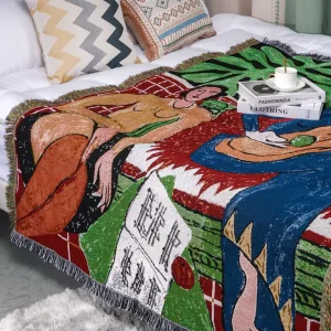 Custom Woven Design Jacquard Sofa Throw Blanket Woven Outdoor Multi-functional Blankets