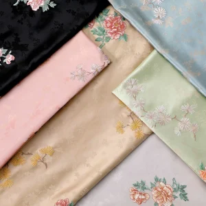 Custom Woven Jacquard Weft Polyester Embroidery Fabric PVC Coated Medium Weight for Girls Wedding Dresses Evening Gowns Bags