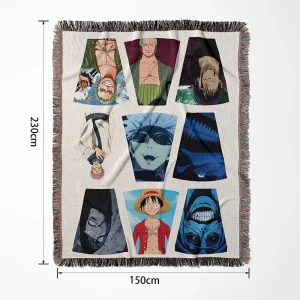 Custom Woven Patchwork Tassel Throw Recycled Cotton Cartoon Portrait Jacquard Tapestry Blanket