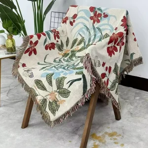 Custom Woven Soft Throw Blanket 100% Cotton Tropical Garden Plants Jacquard Tapestry for Home Decor & Travel