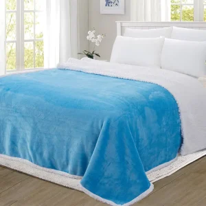 Custom Woven Solid Super Soft Fluffy Comfortable Warm Blue Flannel Sherpa Fleece Throw Blanket for Sofa Couch Bed