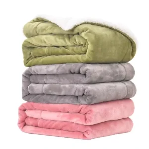 Custom Woven Solid Thermal Fluffy Sherpa Super Soft Flannel Fleece Throw Blanket