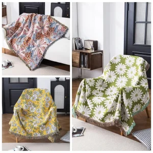 Custom Woven Vintage Tassel Jacquard Tapestry Throw Blanket Tropical Garden Plants Four Seasons Use