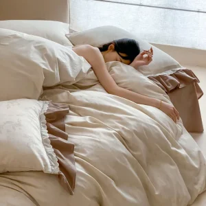 Custom Yarn Dyed Linen Cotton Jacquard 4 Piece Breathable Eco Friendly Water Resistant All Season Modern Bedding Set