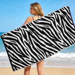 Custom Zebra Pattern Pure Cotton Quick Dry Tropical Modern Oversized Jacquard Bath Towel Absorbent for Household & Beach Use