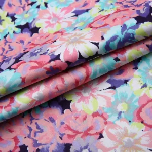Custom in Stock Color 97% Cotton 3% Spandex Print Satin Fabric by the Yard for Women Dress