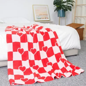 Custom logo 50″*60″ Heart Checker Super Cozy 100% Polyester Knit Adult Blanket for Valentine’s Day
