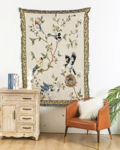 Custom logo Decorate Throw Blanket Chinese Style Tassels Tapestry Woven Jacquard Blanket