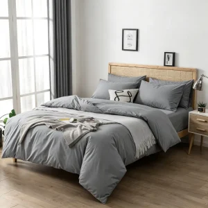 Custom logo Grey 200TC Cotton Hotel Duvet Cover Set Machine washable Boutique Hotel Sheet Shrink resistant Bedding for Homestays