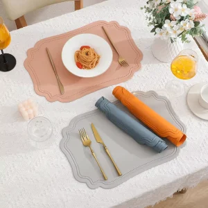 Custom logo PU Placemats for Table Waterproof Non-slip Insulation Leather Place Mats Set Nordic Style Cup Mat