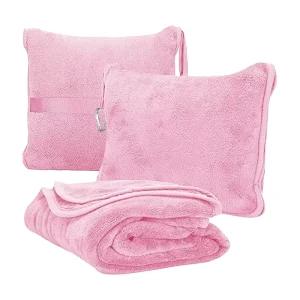 Custom logo Pillow Set Pink 2 in 1 Weighted Gravity Soft Flannel Fleece Foldable Blanket Travel Portable Zipper Design