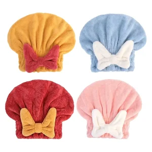Custom logo Salon Shower Quick dry Hair Drying Microfiber Towels with Bow knot Coral Velvet Fleece
